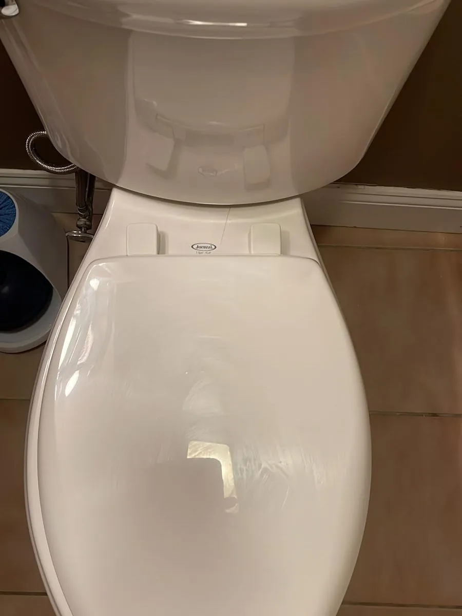 Toilet base and seat hinges after cleaning in Clinton, MA — spotless white finish